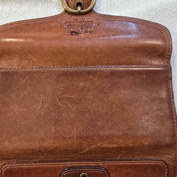 Coach Brown VINTAGE Bleeker Leather Wallet GUC Pink Interior Cream Plaid Fabric - Picture 12 of 16